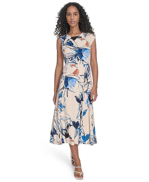 Calvin Klein Women's Printed Sleeveless A-Line Dress Women's Fashion Shoes & Accessories