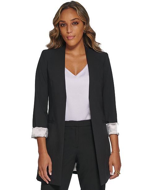 Calvin Klein Women's Roll Sleeve Open Front Blazer Regular And Petite Women's Fashion Shoes & Accessories