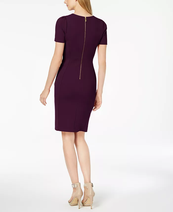 Calvin Klein Women's Round-Neck Short-Sleeve Sheath Dress Women's Fashion Shoes & Accessories