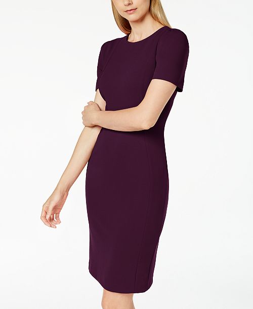 Calvin Klein Women's Round-Neck Short-Sleeve Sheath Dress Women's Fashion Shoes & Accessories