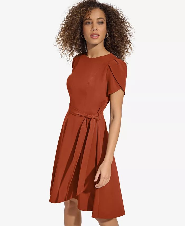 Calvin Klein Women's Short-Sleeve Fit & Flare Dress Women's Fashion Shoes & Accessories