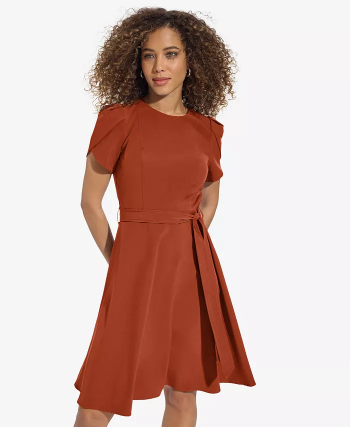 Calvin Klein Women's Short-Sleeve Fit & Flare Dress Women's Fashion Shoes & Accessories