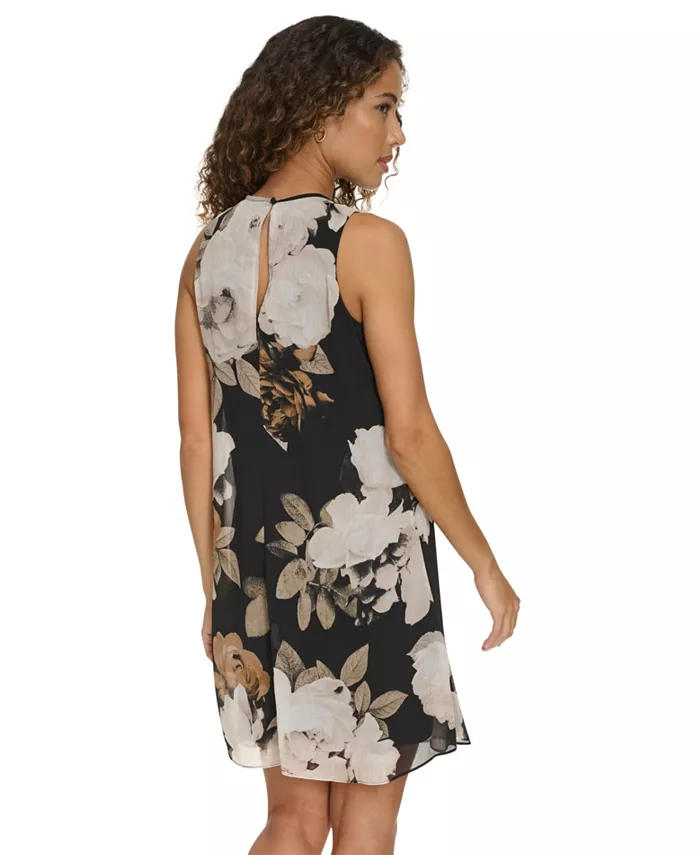 Calvin Klein Women's Sleeveless Chiffon Shift Dress Women's Fashion Shoes & Accessories