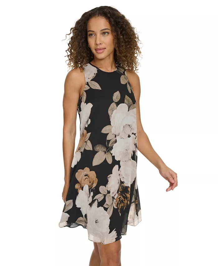 Calvin Klein Women's Sleeveless Chiffon Shift Dress Women's Fashion Shoes & Accessories