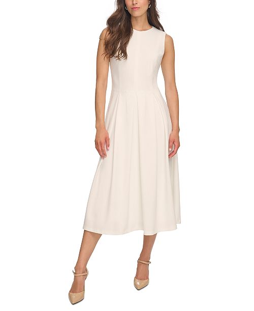 Calvin Klein Women's Sleeveless Pleated Midi A-Line Dress Women's Fashion Shoes & Accessories