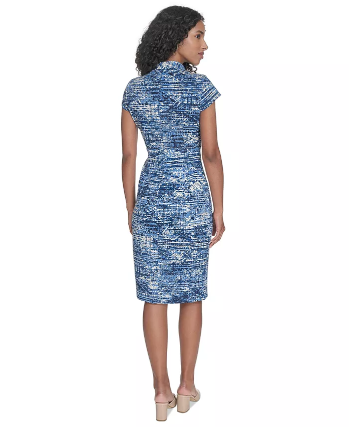 Calvin Klein Women's Split-Neck Printed Scuba Sheath Dress Women's Fashion Shoes & Accessories