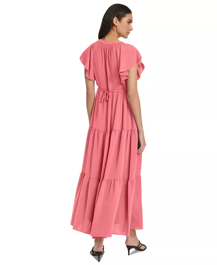 Calvin Klein Women's Split-Neck Tiered Maxi Dress Women's Fashion Shoes & Accessories