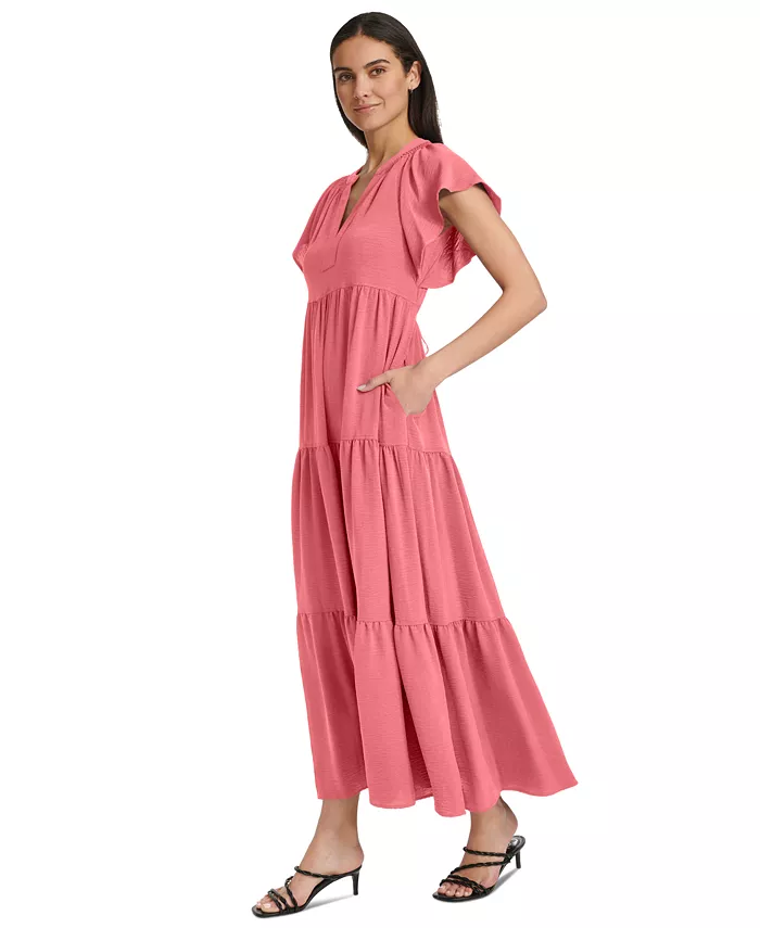 Calvin Klein Women's Split-Neck Tiered Maxi Dress Women's Fashion Shoes & Accessories