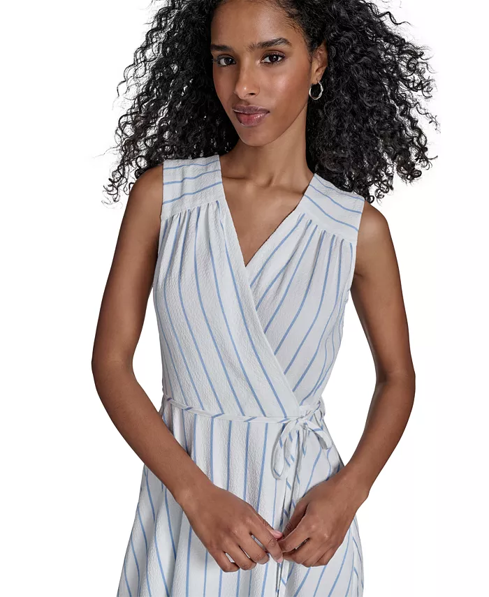 Calvin Klein Women's Striped Faux-Wrap Maxi Dress Women's Fashion Shoes & Accessories