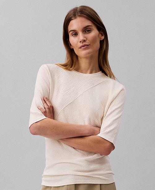 Calvin Klein Women's Textured-Knit 3/4-Sleeve Top Women's Fashion Shoes & Accessories