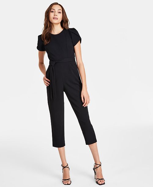 Calvin Klein Women's Tie-Waist Tulip-Sleeve Jumpsuit Women's Fashion Shoes & Accessories