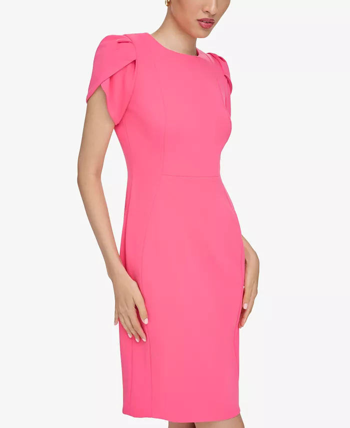 Calvin Klein Women's Tulip-Sleeve Sheath Scuba Crepe Knee-length Dress Women's Fashion Shoes & Accessories