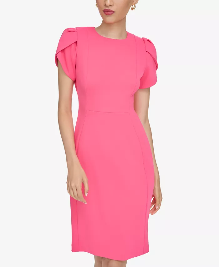 Calvin Klein Women's Tulip-Sleeve Sheath Scuba Crepe Knee-length Dress Women's Fashion Shoes & Accessories