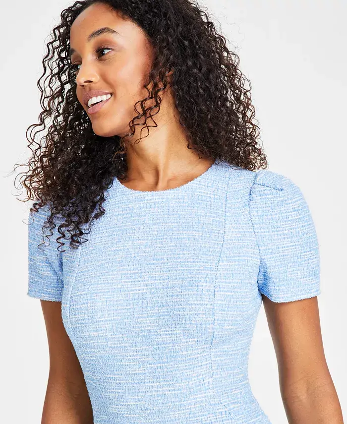 Calvin Klein Women's Tweed Short-sleeve Sheath Mini Dress Women's Fashion Shoes & Accessories