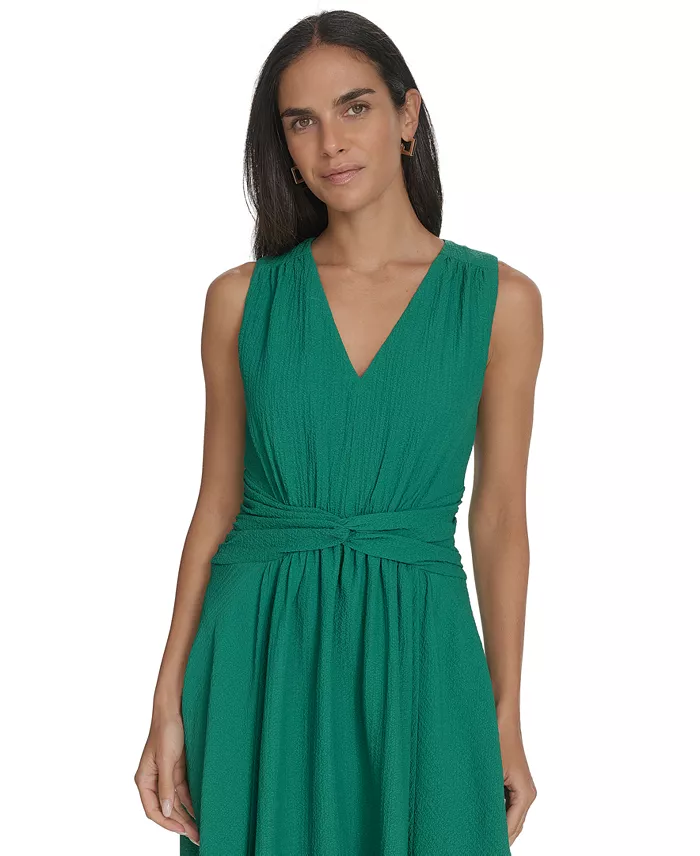 Calvin Klein Women's V-Neck Twist-Front Midi Dress Women's Fashion Shoes & Accessories