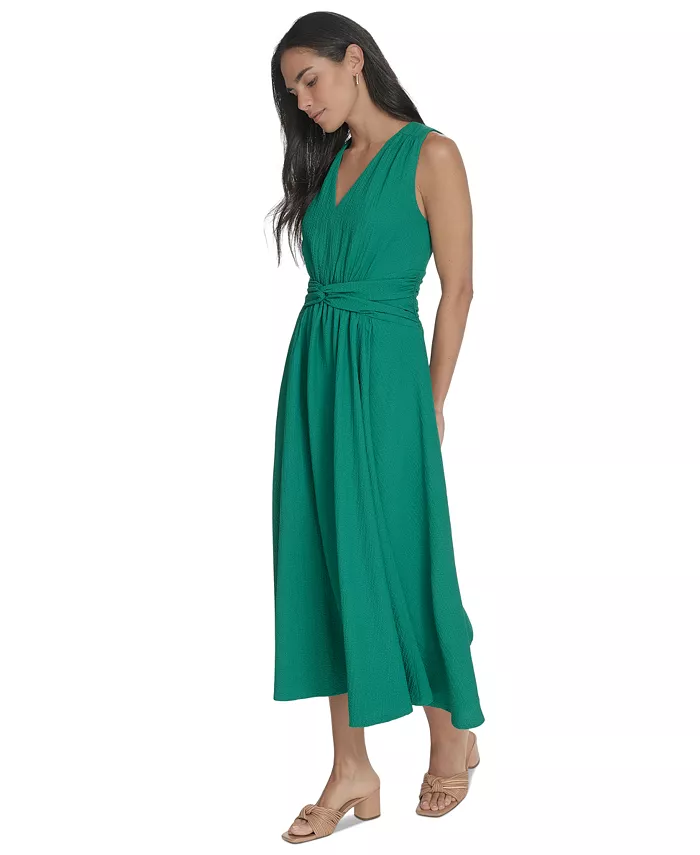 Calvin Klein Women's V-Neck Twist-Front Midi Dress Women's Fashion Shoes & Accessories