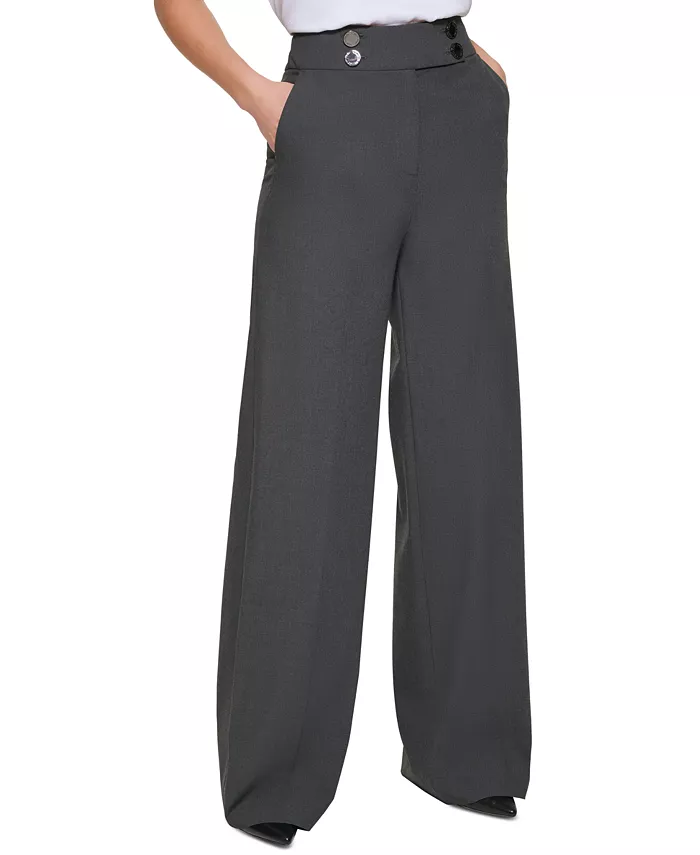 Calvin Klein Women's Whitney Button Front Wide Leg Pants Women's Fashion Shoes & Accessories