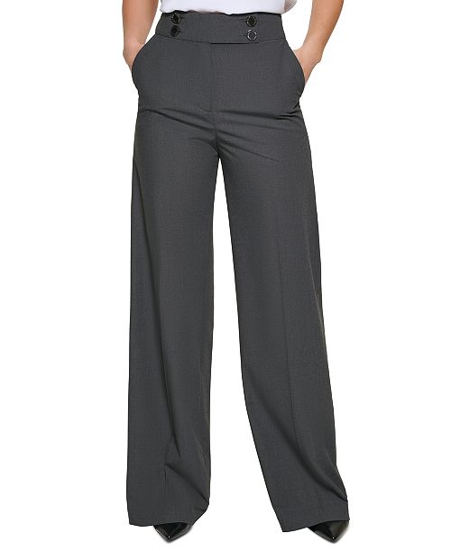 Calvin Klein Women's Whitney Button Front Wide Leg Pants Women's Fashion Shoes & Accessories