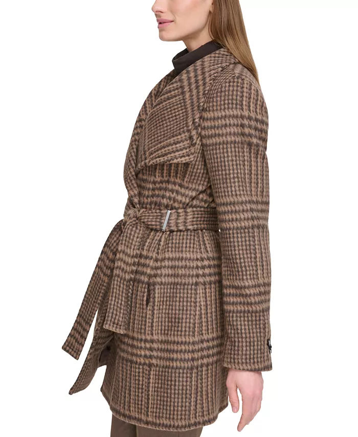 Calvin Klein Womens Asymmetrical Belted Wrap Coat Created For Macys Women's Fashion Shoes & Accessories