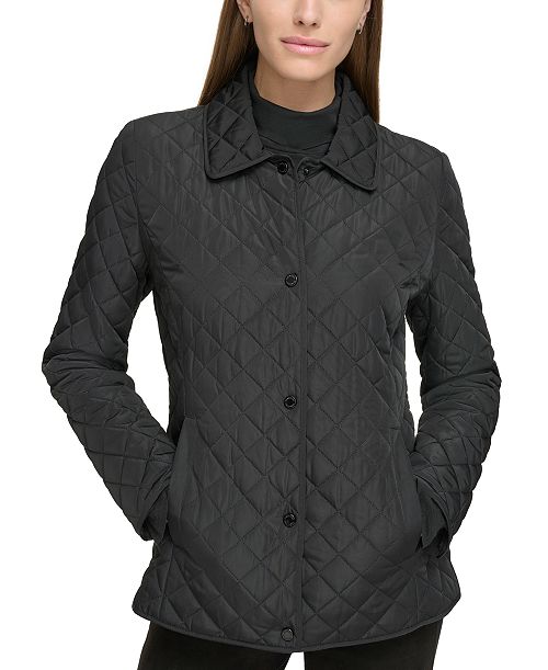 Calvin Klein Womens Collared Quilted Coat Women's Fashion Shoes & Accessories