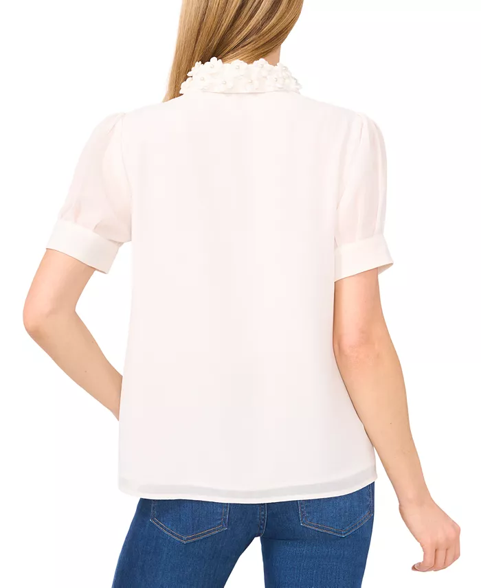CeCe CeCe Women's Embellished Puff-Sleeve Shirt Women's Fashion Shoes & Accessories