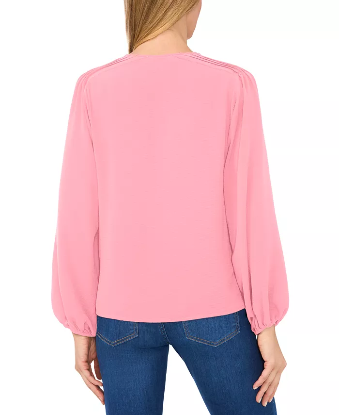 CeCe Women's Circular Trim Pin-Tuck Long Sleeve Blouse Women's Fashion Shoes & Accessories