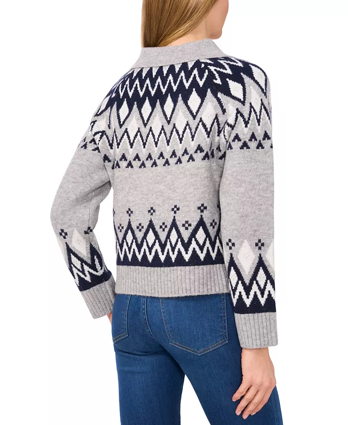 CeCe Women's Collared Fair Isle Sweater Women's Fashion Shoes & Accessories
