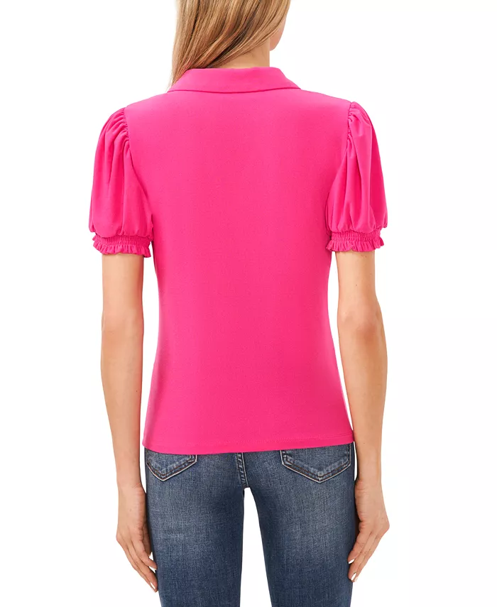 CeCe Women's Collared Split Neck Short Sleeve Knit Top Women's Fashion Shoes & Accessories