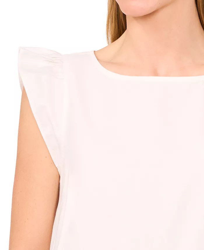 CeCe Women's Contrast Embroidered Cotton Cap-Sleeve Blouse Women's Fashion Shoes & Accessories