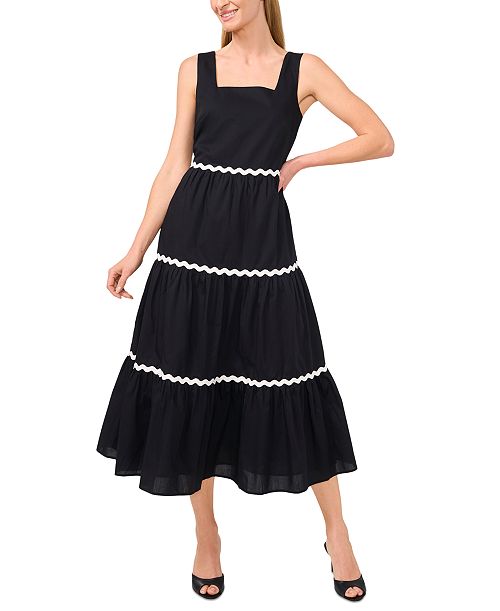 CeCe Women's Cotton Square-Neck Midi Dress Women's Fashion Shoes & Accessories