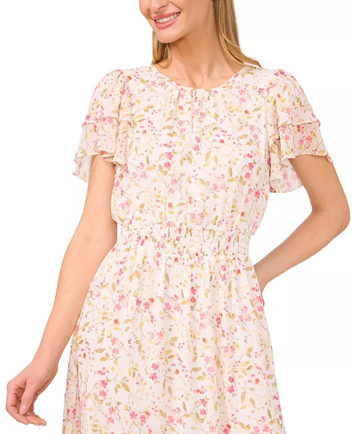 CeCe Women's Floral Flutter-Sleeve Maxi Dress Women's Fashion Shoes & Accessories