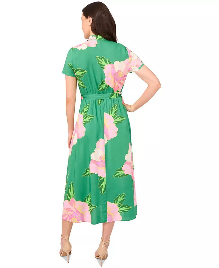 CeCe Women's Floral Print Button-Front Midi Shirtdress Women's Fashion Shoes & Accessories