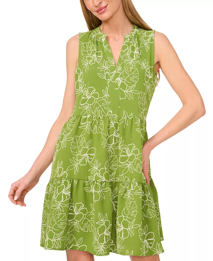 CeCe Women's Floral Sleeveless Baby Doll Dress Women's Fashion Shoes & Accessories