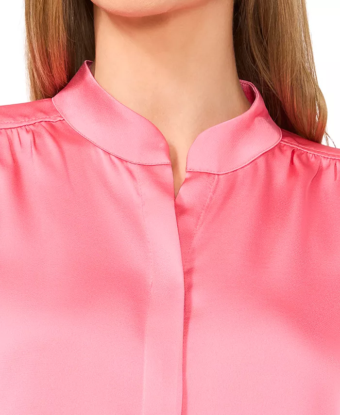 CeCe Women's Gathered 3/4-Sleeve Satin Blouse Women's Fashion Shoes & Accessories