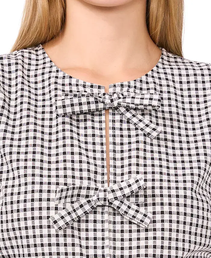 CeCe Women's Gingham Bow-Front Peplum Top Women's Fashion Shoes & Accessories