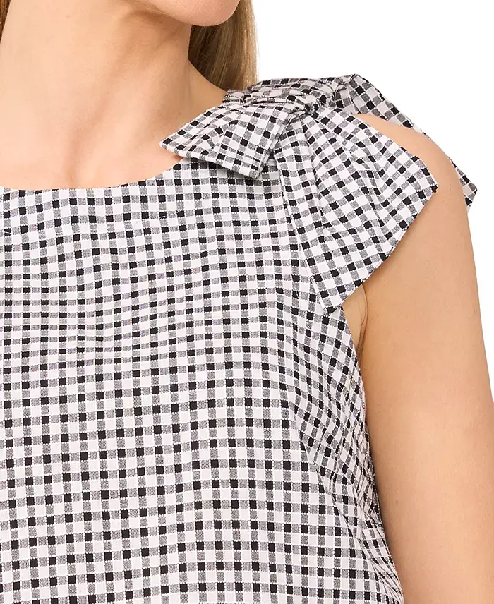 CeCe Women's Gingham Bow-Shoulder Sleeveless Top Women's Fashion Shoes & Accessories