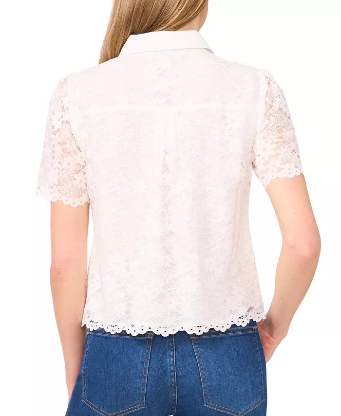 CeCe Women's Lace Short-Sleeve Shirt Women's Fashion Shoes & Accessories