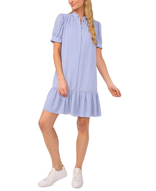 CeCe Women's Open Collar Hidden Placket Dress Women's Fashion Shoes & Accessories