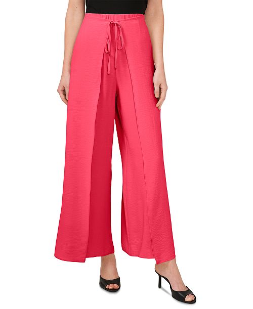 CeCe Women's Overlap Tie Front Wide Leg Soft Pants Women's Fashion Shoes & Accessories