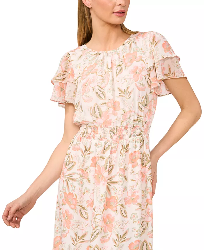 CeCe Women's Printed Flutter-Sleeve Maxi Dress Women's Fashion Shoes & Accessories