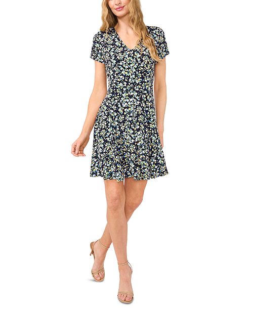 CeCe Women's Printed Knit Fit & Flare Dress Women's Fashion Shoes & Accessories