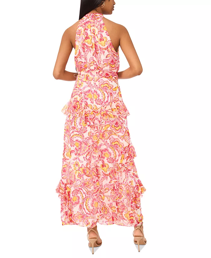 CeCe Women's Printed Sleeveless Tiered-Ruffle-Trim Dress Women's Fashion Shoes & Accessories