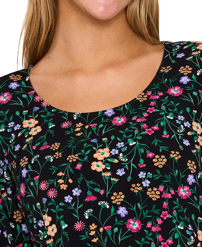 CeCe Women's Puff-Sleeve Printed Knit Top Women's Fashion Shoes & Accessories