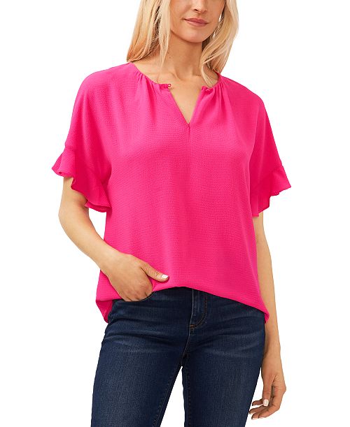 CeCe Women's Short Sleeve Drop Shoulder Wide Scoop Neck Blouse Women's Fashion Shoes & Accessories