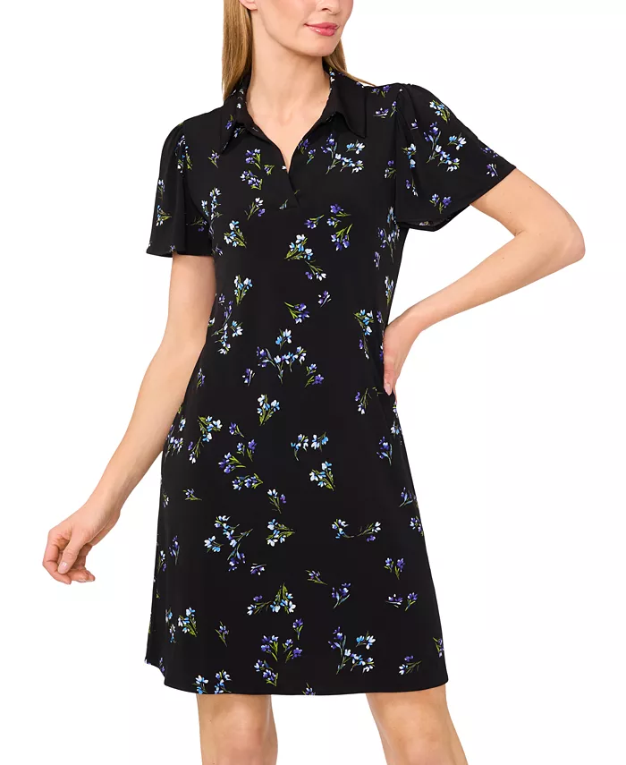 CeCe Women's Short-Sleeve Floral-Print Polo Dress Women's Fashion Shoes & Accessories
