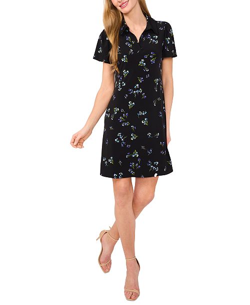 CeCe Women's Short-Sleeve Floral-Print Polo Dress Women's Fashion Shoes & Accessories