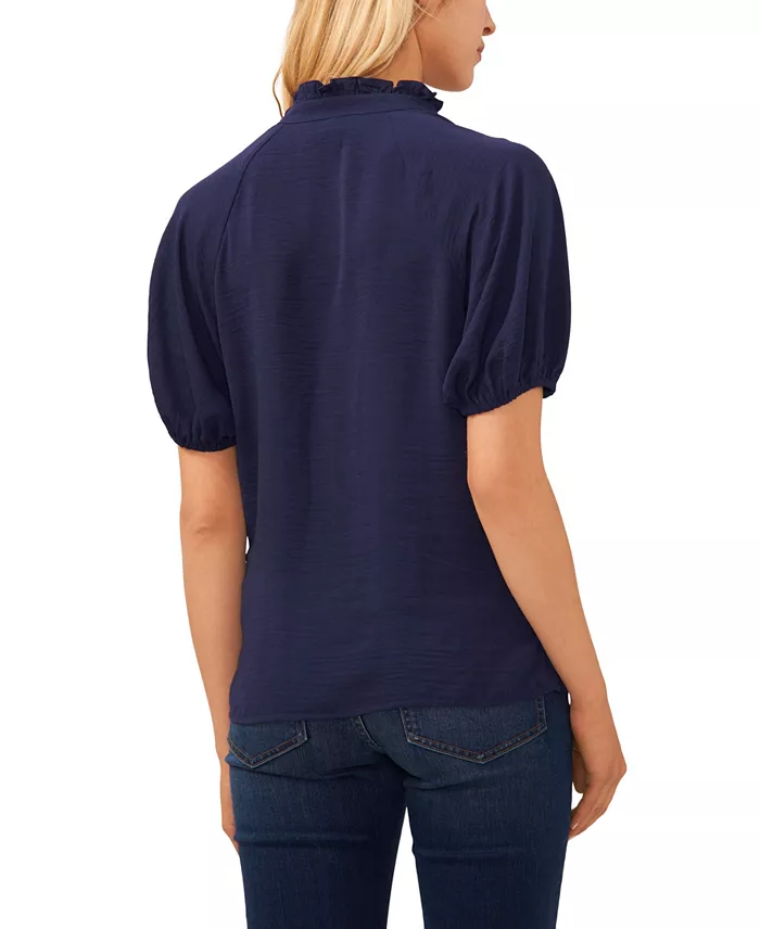 CeCe Women's Short Sleeve Ruffle Neck Raglan Split Neck Blouse Women's Fashion Shoes & Accessories