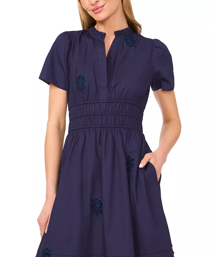 CeCe Women's Short-Sleeve V-Neck Midi Dress Women's Fashion Shoes & Accessories