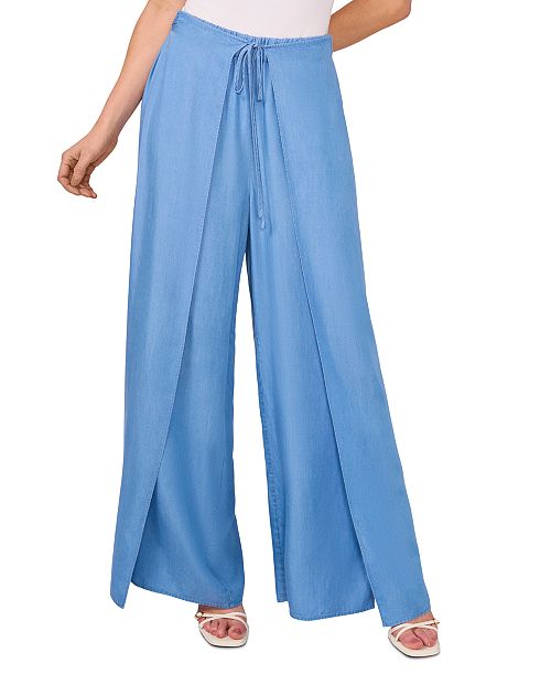 CeCe Women's Side-Overlap Self-Tie Wide-Leg Pants Women's Fashion Shoes & Accessories