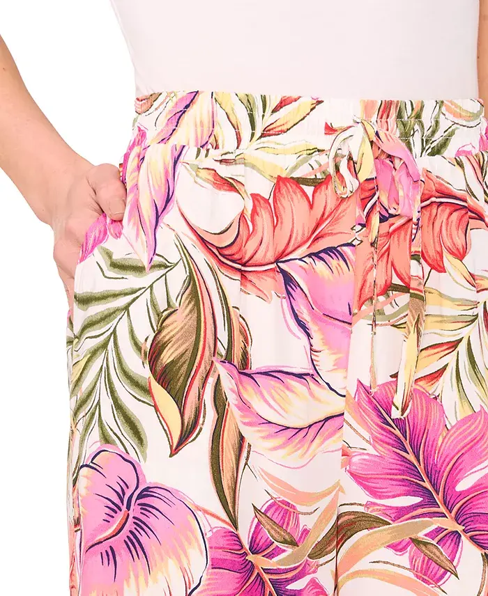 CeCe Women's Tie-Waist Wide-Leg High-Rise Pants Women's Fashion Shoes & Accessories